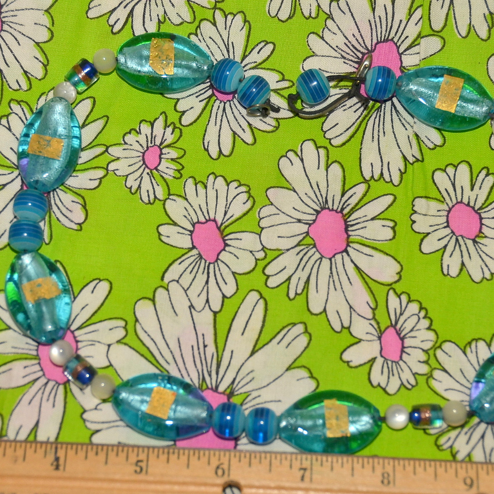 1980's bright blue gold lucite necklace chunky